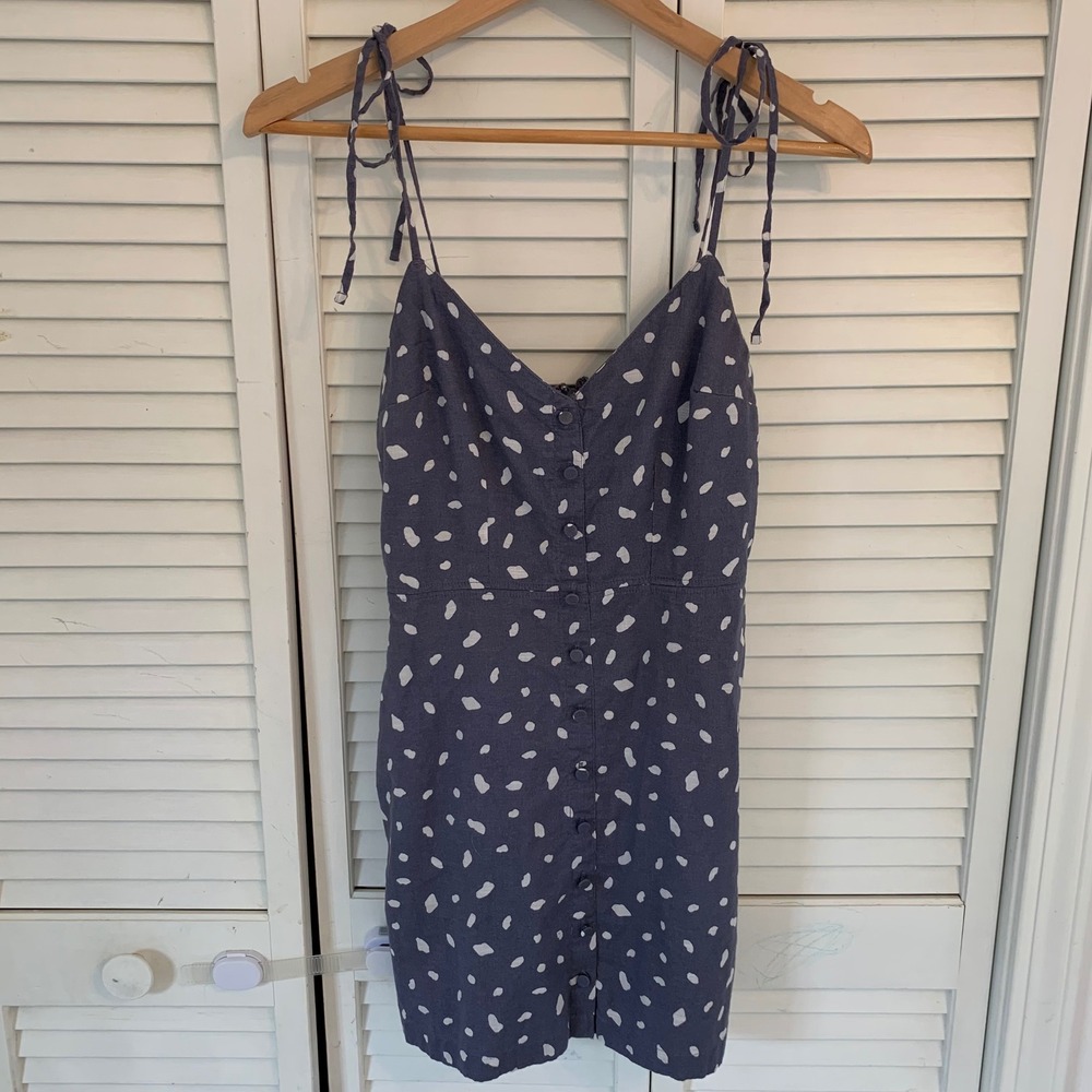 Abercrombie & Fitch Blue White Speckled Smocked Back Tie Strap Mini Dress XS Pet